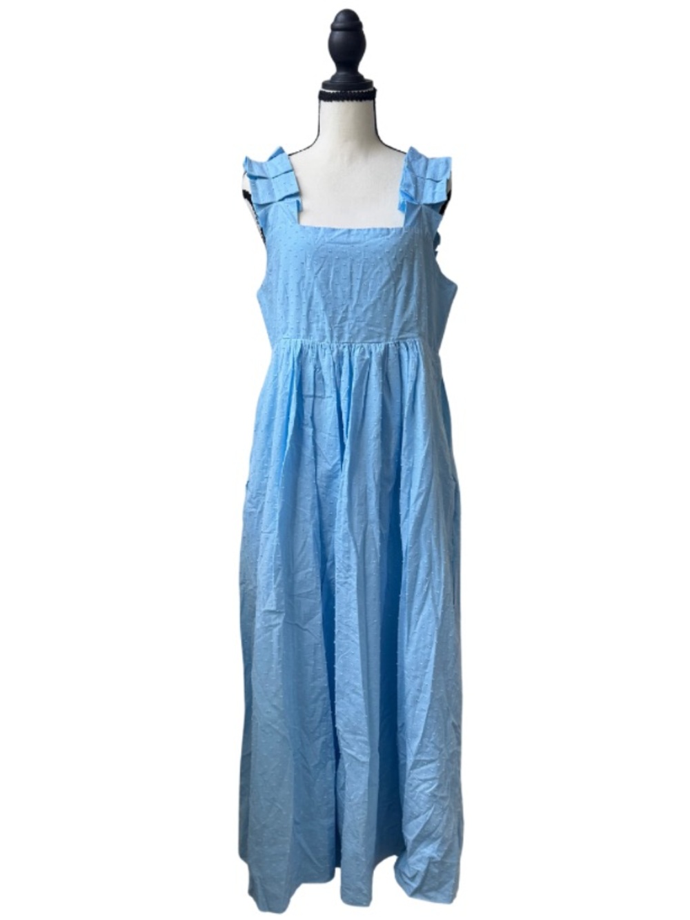 LAKE Lolly Morning Blue Swiss Dot Maxi Dress L